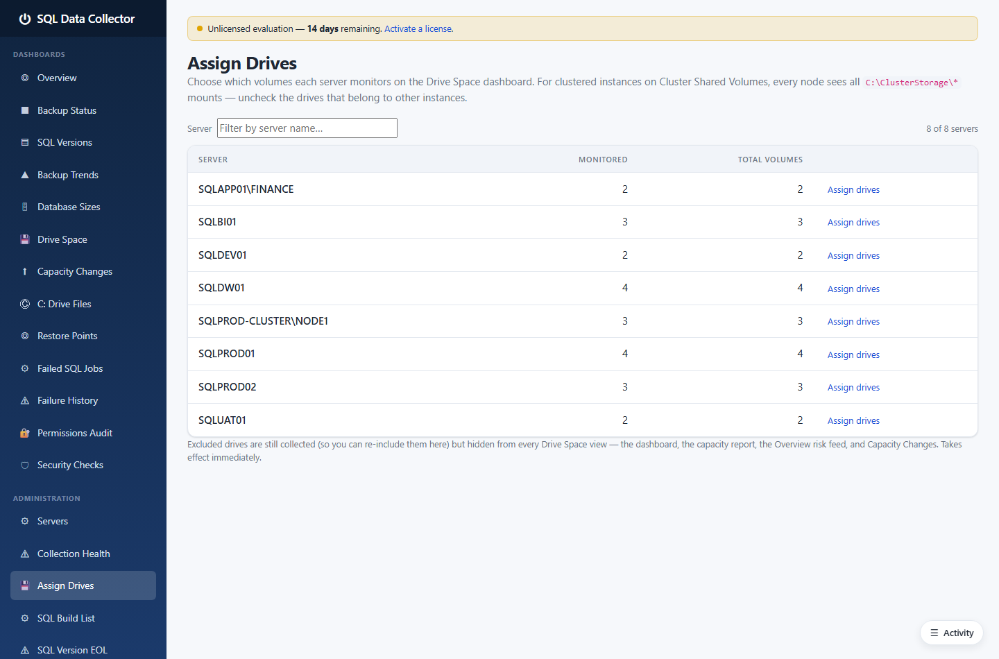 Assign Drives page