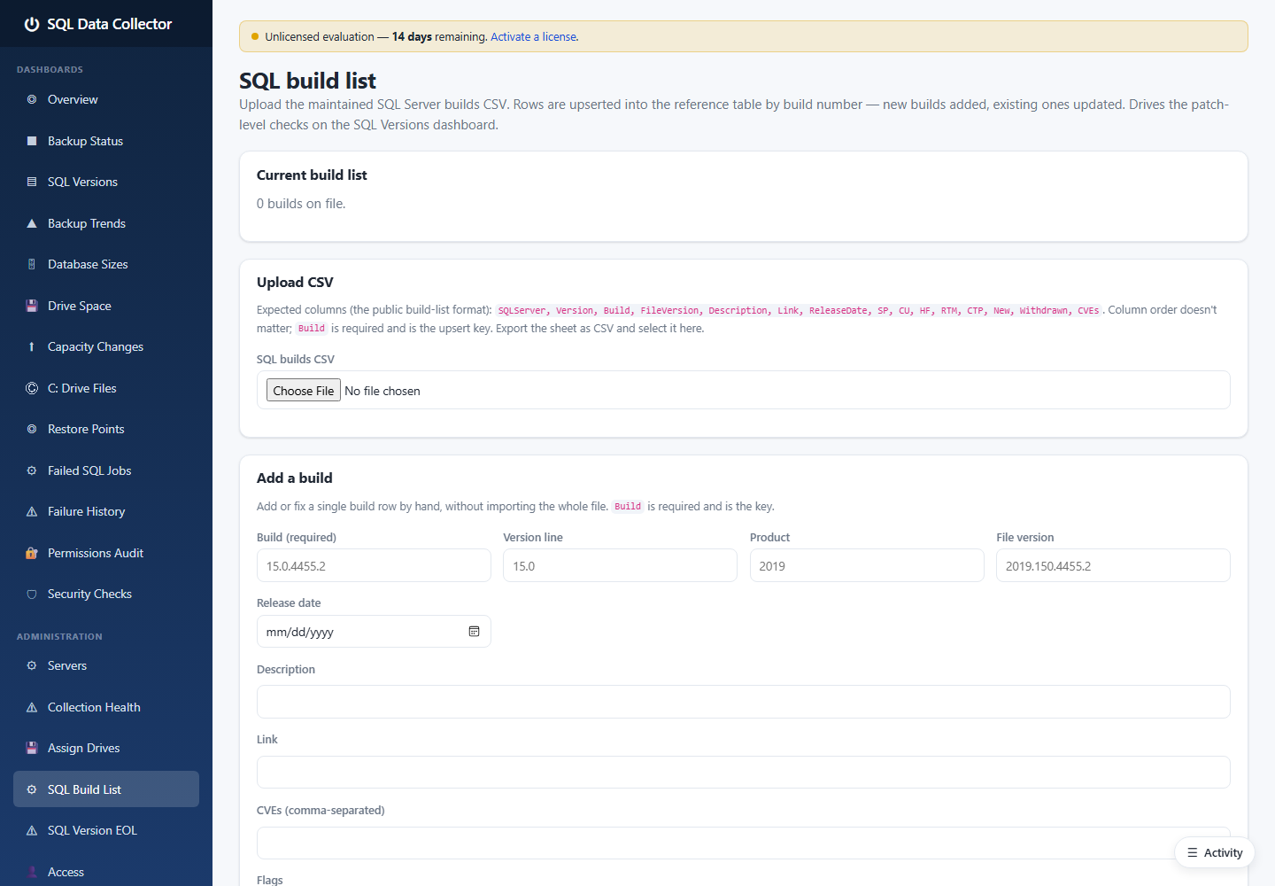 SQL Build List page